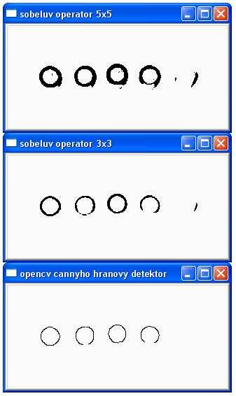 34 Obr. 2 Výsledky finálního testu detekce hran Jako nejvhodnější způsob pro nalezení hran v obraze jsem pro další postup zvolil manuálně naprogramovaný Sobelův operátor s velikostí masky 5x5.