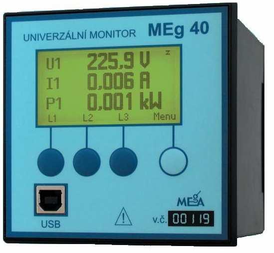 3 Přístroje pro měření kvality napájecího napětí 41 3.2 Universální monitor MEg40 Univerzální monitor MEg40 nahrazuje klasické ručkové a registrační přístroje.