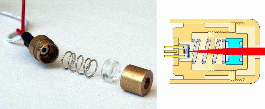 Kapitola 2. Laserová ukazovátka a moduly 12 2.4 Kolimační optika Výstupní část modulů tvoří spojná čočka. Laserová dioda vyzařuje světlo ve směru jehlanu.