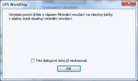 Uvedení, zda balík obsahuje vyňatá množství nebezpečného zboží: 1. V okně Odeslání klikněte na kartu Možnosti. 2. V části Možnosti balíku vyberte položku Vyňaté množství. 3.