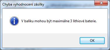 Pro svou zásilku zvolte možnost Balík s lithiovými bateriemi.