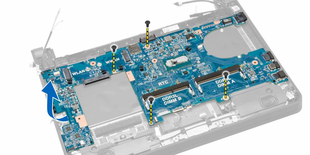 5. Zvedněte a vyjměte základní desku ze skříně. Montáž základní desky 1.