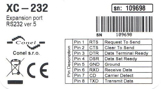 3. POPIS VOLITELNÉHO PORTU Vzor štítku volitelného portu RS232: Obrázek 5: Štítek volitelného portu 3.