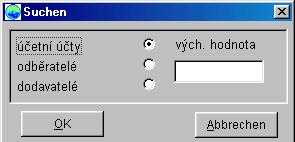 Program vyhledávání při účtování Hledat : V Eurofibu při účtování online máte k dispozici několik možností k vyhledávání požadovaného účtu: Standardní vyhledávací program: Nastavením na požadované