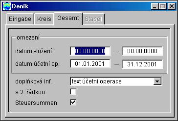 Tisk kompletního deníku Tisk veškerých účetních zápisů je tříděn dle data účetní operace a čísla dokladu. Výběr může být proveden dle data účetní operace a data vložení.