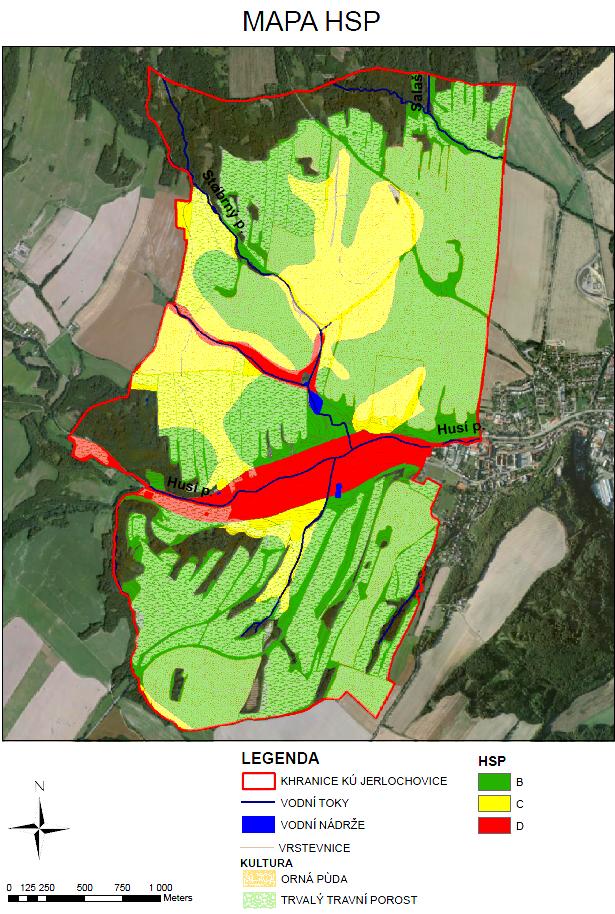 Obr. 2.4 Mapa HSP Hydrologická skupina A B C Tab. 2.2 Hydrologické skupiny půd [2] Charakteristika hydrologických vlastností půd Půdy s vysokou rychlostí infiltrace (> 0,12 mm.