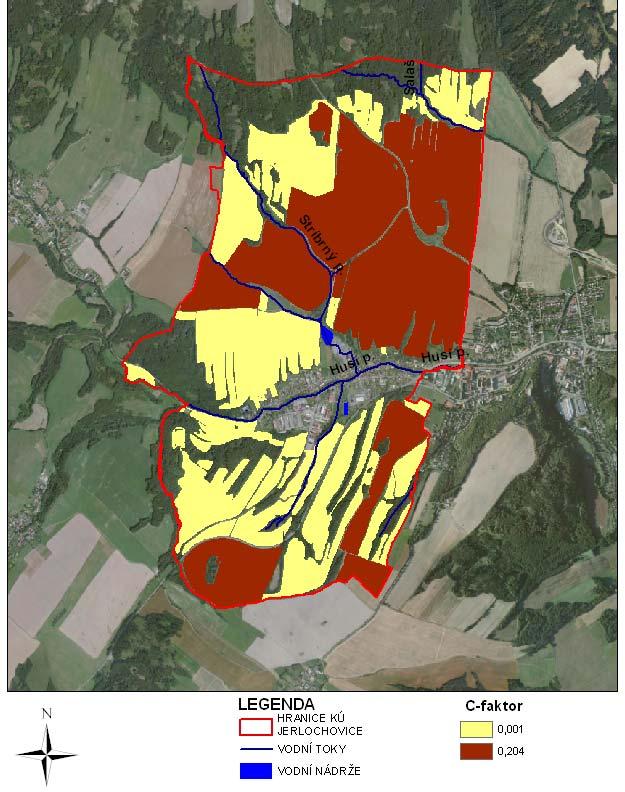 Obr. 3.2 Mapa C faktoru P faktor P faktor zahrnuje lidskou činností vytvořená protierozní opatření. Ta jsou většinou technického nebo organizačního.