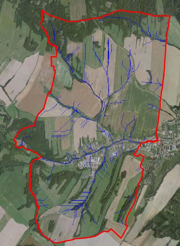 Akumulace odtoku (Flow Accumulation) Akumulace odtoku se určí z postupného načítání buněk přitékajících do právě počítané buňky.