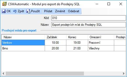 Při exportu se na Prodejně SQL podle dat uložených v Money mohou aktualizovat vybrané sklady, ceníky, cenové hadiny, adresy, kontrolingové proměnné a nepeněžní platidla.