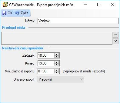 dll Plugin CSWCentralaProdejnyExport Nastavení na kartě lze zadat libovolné množství položek s pravidly pro export a na každou z nich se dá vložit libovolné množství exportovaných prodejních míst.