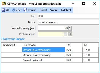 Plugin CSWImporter Nastavení na kartě je možné konfigurovat libovolné množství importů dat s vlastním nastavením.