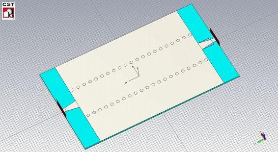 3.2 Simulace vysílací antény Simulace antény byla provedena v programu CST Microwave Studio. Byl simulován přechod mikropásek SIW a následně kompletní anténa.