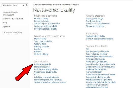 Nastavenie lokality (2.). - V menu Nastavenie lokality zvolíme Miestne nastavenia.