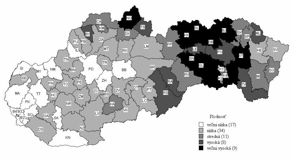 8 Prognóza vývoja obyvateľstva v okrasoch SR do roku 2025 Mapa 1 Varianty vývoja plodnosti v okresoch SR do roku 2025 Úmrtnosť Tab.