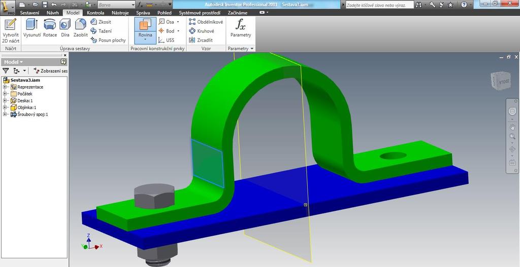 Rovina zrcadlení Pracovní rovinu zrcadlení vytvoříme v kartě Model příkazem Rovina.