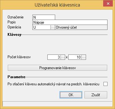 Obr. 33 Grafické zobrazenie klávesnice Nápoje s nadefinovanými klávesmi: Obr.