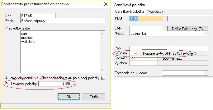 Obr. 6 Kód kód popisného textu, napr. označenie PLU, ku ktorému sa popisný text vzťahuje. Popis poznámka k popisnému textu.