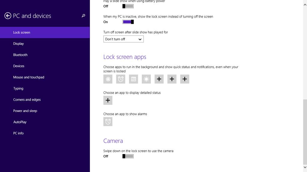 Přidávání aktualizací aplikací 1. Spusťte panel ovládacích tlačítek > Settings (Nastavení). 2. Vyberte volbu Change PC Settings (Změnit nastavení počítače) > Lock screen (Uzamykací obrazovka). 3.