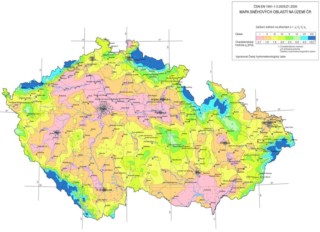 Mapa sněhových oblastí: Aktuální údaje: http://www.