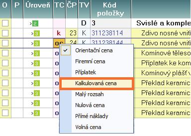 Podrobná kalkulace Při podrobné kalkulaci upravujete rozbory TOV položek (přímé náklady na materiály, mzdy, stroje) buď jednotlivě, nebo hromadně pomocí oceňovacích podkladů a nastavujete sazby za