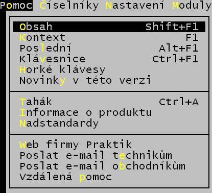 b) Tahák Kromě helpu program umožňuje psaní tzv. taháků. Tuto funkci naleznete v roletovém menu pod položkou Pomoc - Tahák nebo stiskem kláves Ctrl+A v kterékoli části programu.