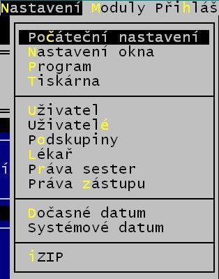 IX. NASTAVENÍ PROGRAMU A PRÁVA UŽIVATELŮ a) Program Nacházíte se v úvodní obrazovce. Již jsme si řekli, jak definovat počáteční parametry. Nyní k nastavení ostatních parametrů.