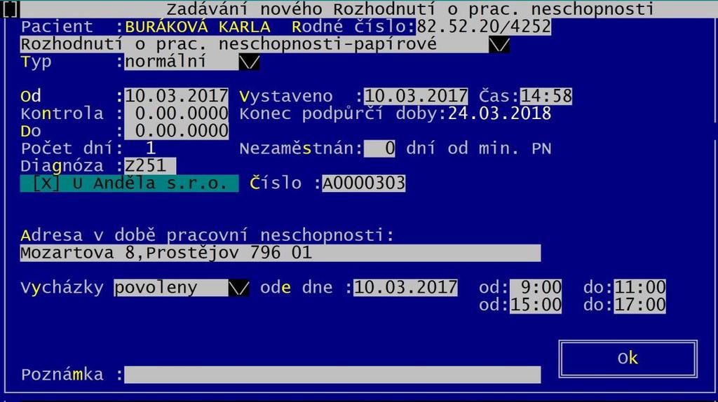 účelu. V každém okně lze zadat pomocí klávesy F4 datum, které můžete na rozdíl od dekursu také smazat. Nemá ovšem jiný než informativní význam. XVI.