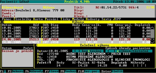 XX. ZÁPIS VÝKONŮ A ZUMŮ PRO POJIŠŤOVNU Aby bylo možné zadávat výkony pro danou pojišťovnu, musí tato být v programu nadefinovaná (viz.