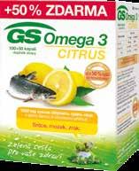 SRDCE, MOZEK GS OMEGA 3 CITRUS, 100 + 50 KAPSLÍ ZDARMA 3000 mg rybího oleje s vysokým obsahem DHA a EPA v denní dávce DHA a EPA v