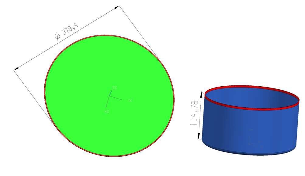 4. NÁVRH TECHNOLOGIE 4.1 Velikost přístřihu a) Výpočet objemu výtažku Objem výtažku bez děr = 109 750 mm 3 (hodnota spočítaná CAD aplikací UGS NX4) Přídavek 3% (dle kapitoly 2.3.1) objemu výtažku = 109 750.