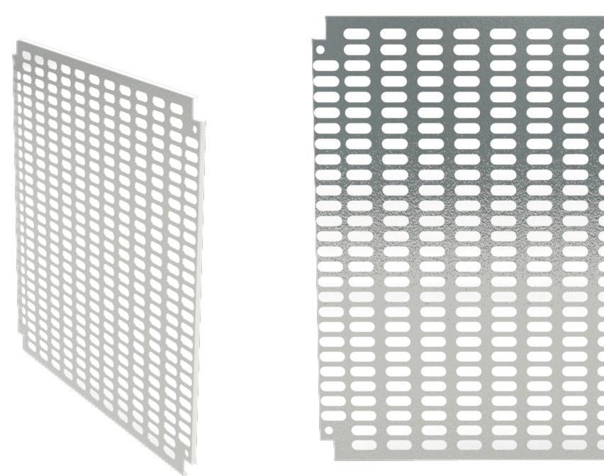 Montážní tabule P3 s mikro- perforačními otvory s šířkou 25 mm a výškou 10 mm.