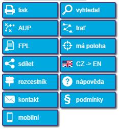 2.3 Ovládací prvky Při levém okraji obrazovky jsou zobrazena tlačítka sloužící k ovládání mapy a přidružených funkcí.