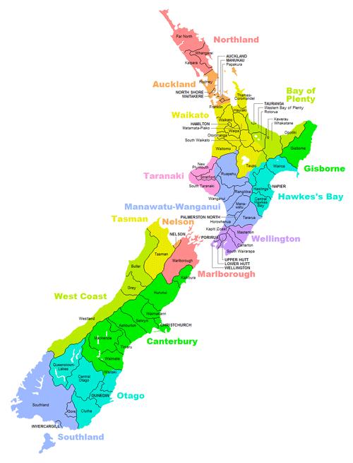 Obrázek 8 Mapa regionů na Novém Zélandu [64] 5.1. Northland Region Northland se nachází na sever od Aucklandu a má dlouhou maorskou historii.