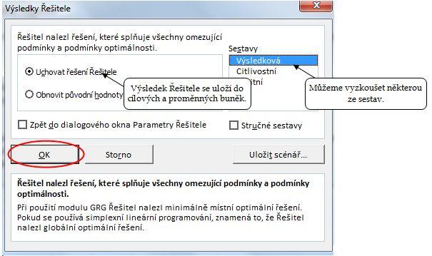 Potřebujeme-li vytvořit sestavu založenou na výsledku Řešitele, vybereme v poli Sestavytyp sestavy.