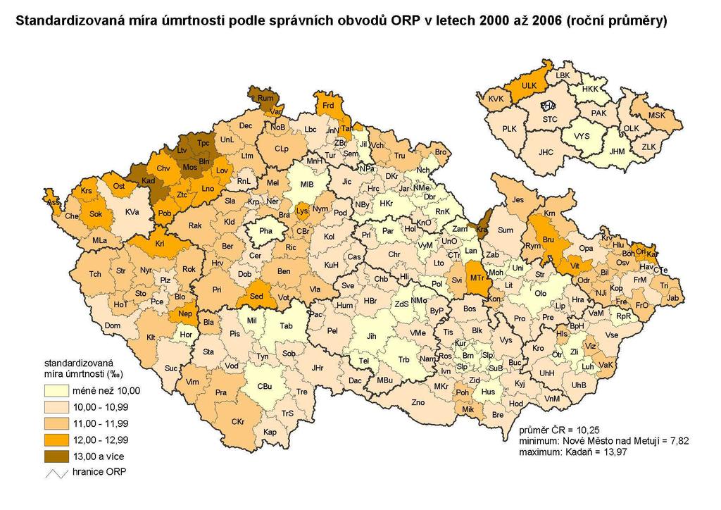 K 9 Vzdělanostní struktura obyvatelstva ve věku 15 a více let podle krajů v roce 2006 K 10 Standardizovaná míra úmrtnosti podle