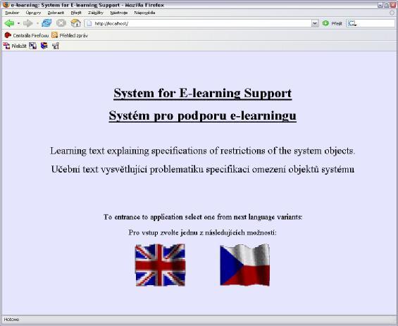 Obr. 28. Úvodní stránka Výběr jazykové verze Ukázka hlavičky stránky: <!DOCTYPE html PUBLIC "-//W3C//DTD XHTML 1.1//EN" "http://www.w3.org/tr/xhtml11/dtd/xhtml11.