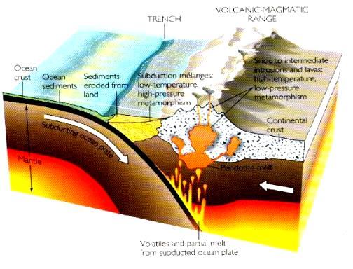 eklogity, seismická aktivita Wadati-Benioffova zóna (hypocentra - až do hloubky 600 km), většina