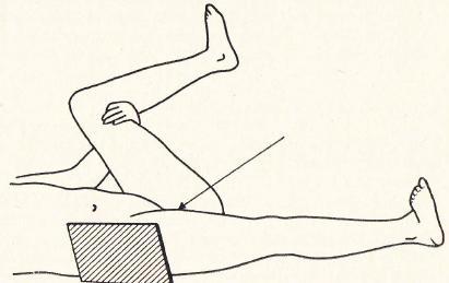 6.5. Projekce mediolaterální, na krček femuru Pacient se poloţí pohodlně na záda. Snímkovaná strana je co nejblíţe okraji stolu.