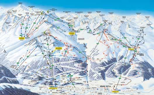 Sölden (1.350 3.250 m) 148 km propojených tratí (69 km, 51 km, 28 km) 7 kabin, 18 sedaček, 8 vleků 273 sněhových děl 150 km běžeckých stop Sölden patří mezi nejkvalitnější lyžařské oblasti v Rakousku.