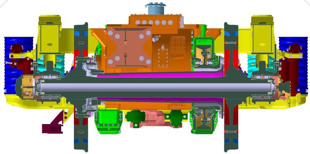 Toto konstrukční uspořádání se objevuje především u lokomotiv, které se pohybují vyšší rychlostí. Celkové konstrukční uspořádání je na obrázku 18.