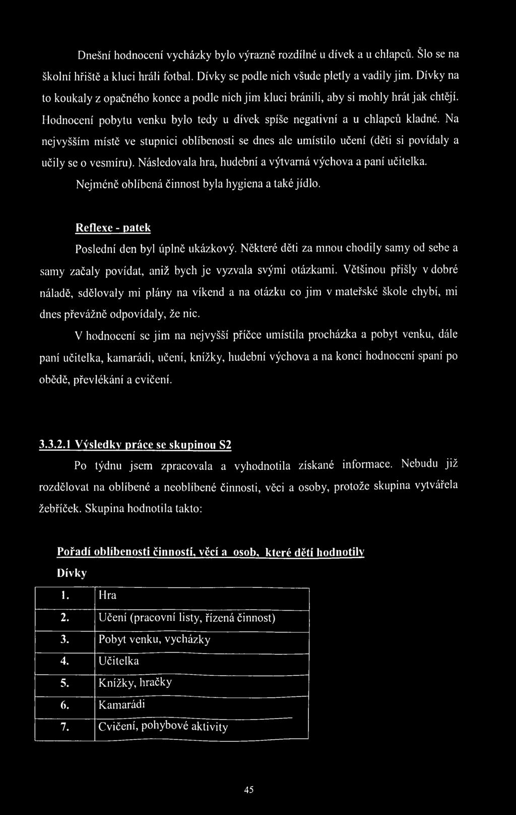 Na nejvyšším místě ve stupnici oblíbenosti se dnes ale umístilo učení (děti si povídaly a učily se o vesmíru). N ásledovala hra, hudební a výtvarná výchova a paní učitelka.