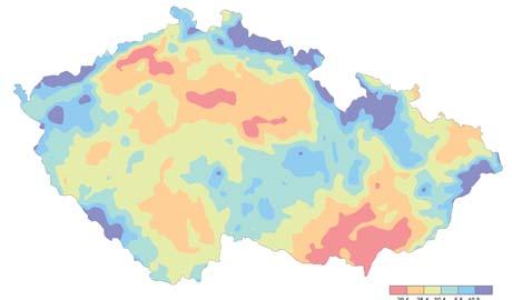 počátek kvetení (den v roce) nadmořská výška (m) Obr. 9 Závislost průměrného dne nástupu prvních květů třešně na nadmořské výšce, období 1956 1980. Fig. 9. Cherry tree first flowers mean day onset dependence on elevation, period 1956 1980.