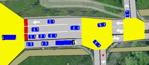 zastavují před stopčárou. Tento problém se vyskytoval ve všech verzích aplikace AIMSUN NG, s kterými jsem pracoval (5.1.7 a 5.1.8). Obr 23.