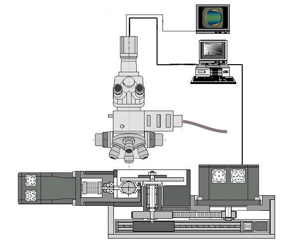 2 ZAŘÍZENÍ Použitá experimentální aparatura sestává ze tří základních částí: tribometru (simulátoru), mikroskopového zobrazovacího systému a řídící a vyhodnocovací jednotky. 2.
