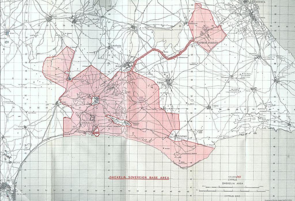 Ilustrace: Topografická mapa základny Dhekelia z rok 1959.