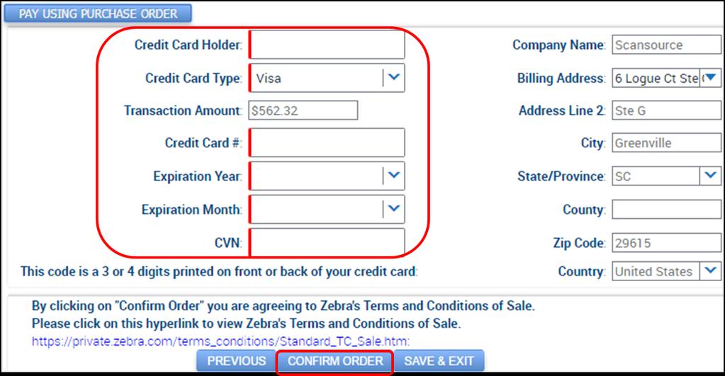 b. Vložte detaily kreditní karty včetně jména majitele kreditní karty, údajů o