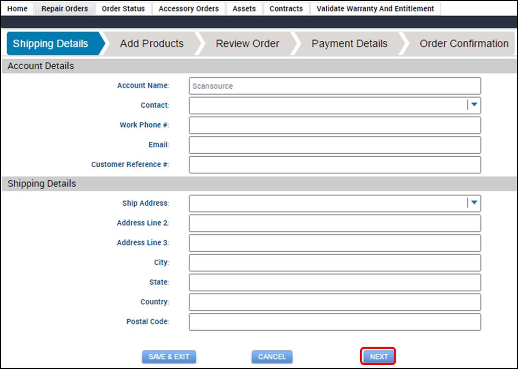 2. V podzáložce Shipping Details dle potřeby zaktualizujte údaje v sekcích Account Details a