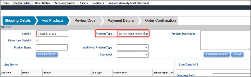 11. Z rolovacího menu Problem Type vyberte vhodný typ problému. 12. Do pole Problem Description vložte popis problému.