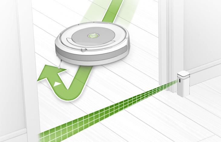 Režim Halo: Když je přepínač dole ( ), zařízení vytváří ochrannou zónu, které se robot Roomba vyhne. To mu zabrání v narážení do předmětů, které chcete chránit (např.