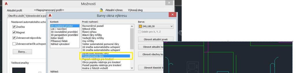 mezerou v geometrii čar nebo můžeme využít úchopu mimo geometrii.